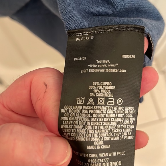 New Soft Men’s blue Ted Baker, London size 7 crewneck cupro  poly wool cashmere - Picture 8 of 8